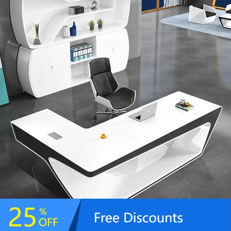 

CZ White Lacquer Creative Furniture Simple Modern Executive Desk Manager Room Office Desk and Chair Set