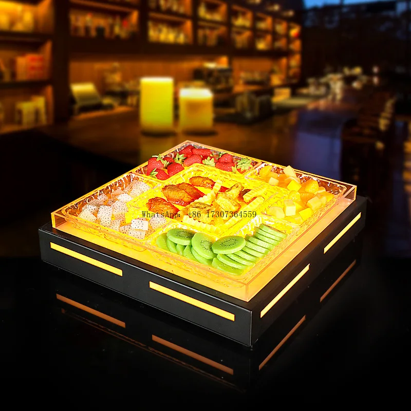 

KTV светящаяся тарелка с фруктами, поднос для закусок, бар, большая однослойная тарелка для закусок, металлическая стойка, тарелка с пятью сетками