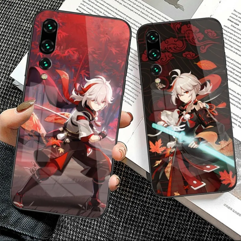 Genshin Impact Kazuha Phone Case for Huawei P50 P40 P30 P20 Pro Mate 40 30 20 Pro Nova 9 8 7 PC Glass Phone Cover Funda