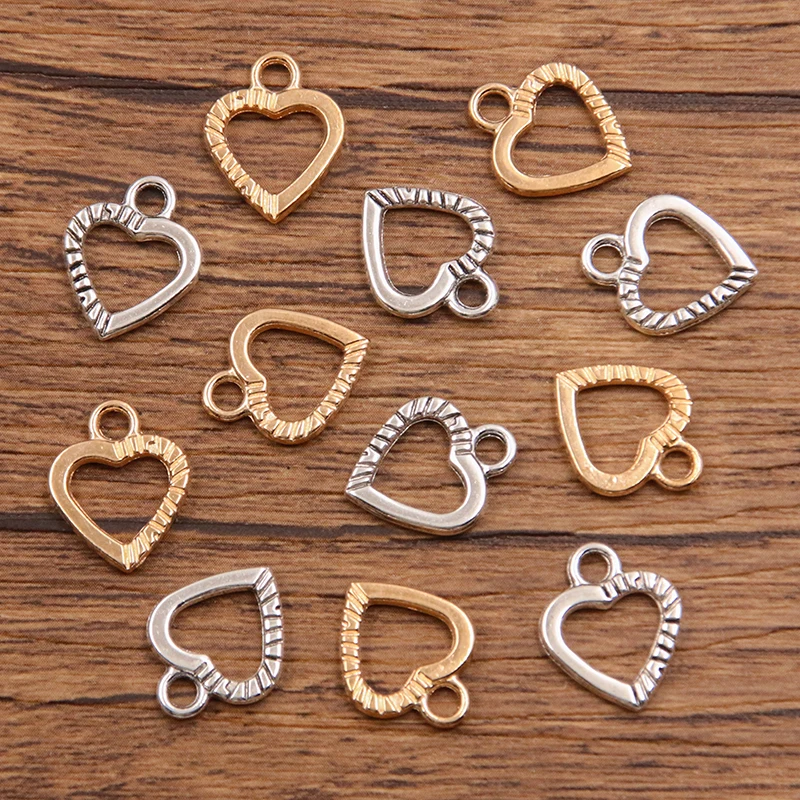 50PCS 12X15mm 2 Color Wholesale Metal Alloy Small Two-sided Hollow Heart Charms Pendant For Jewelry Making DIY Handmade Craft