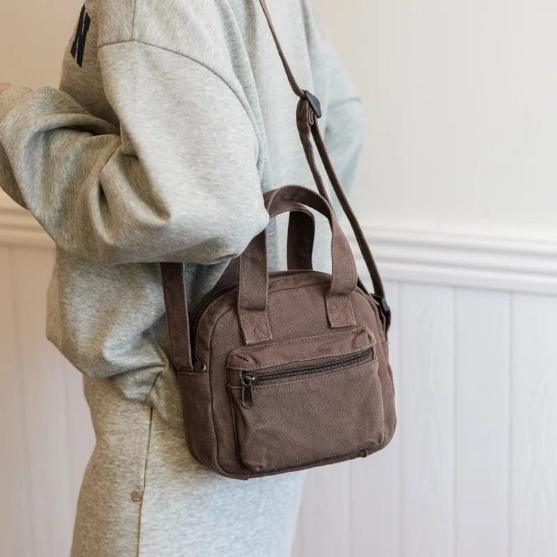 Custom Print Logo Mini Canvas Crossbody Bag Multi-purpose Casual Tote Handbag Adjustable Strap Washed Cotton Shoulder Bag Women