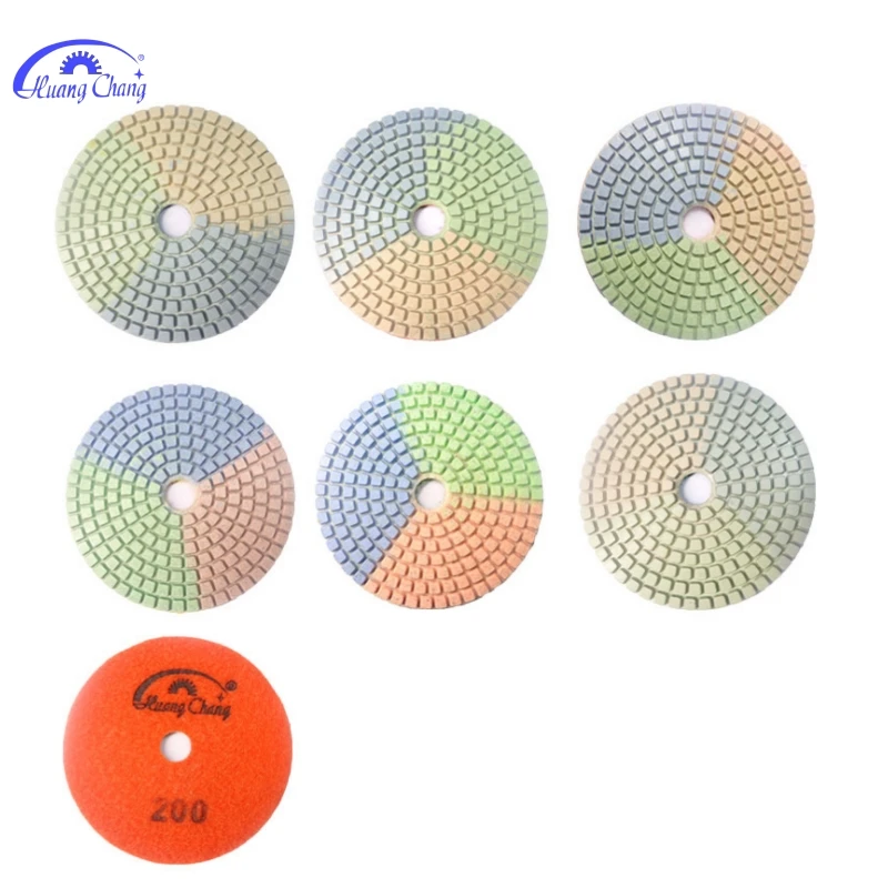 

HuangChang 7pcs 100mm Wet Polishing Pads #50-#3000 Diamond Grinding Pads for Artificial Stone Granite Marble Polishing Grinding