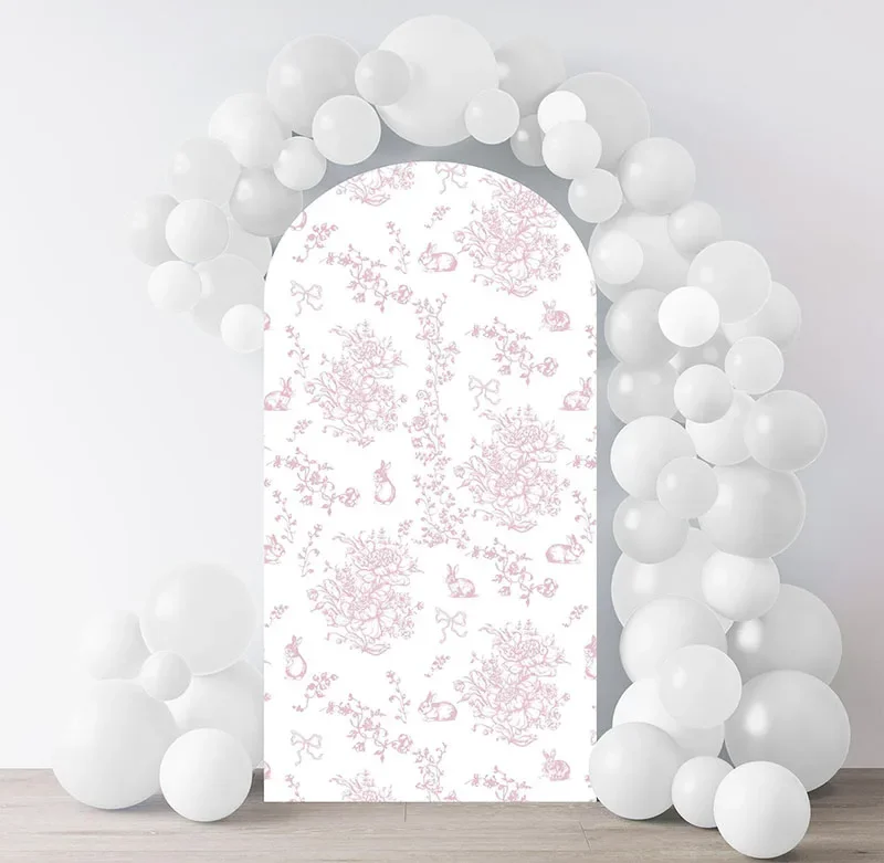 

Mehofond Custom 2-Sided Pink Pattern Bunny Floral Bow Kids Birthday Party Baby Shower Cover Chiara Arch Background Decor Backdro
