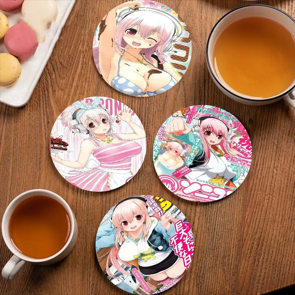 Super Sonico Manga Anime Coasters Suitable for daily family gathering decoration, kitchen, anti-slip wooden coasters