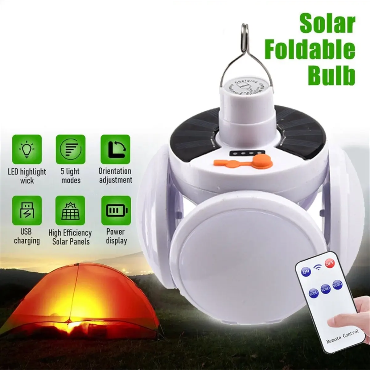 *ABHW Solar Energy Camping Lamp USB Rechargeable LED Remote Control Foldable Lantern Portable Emergency Lamp
