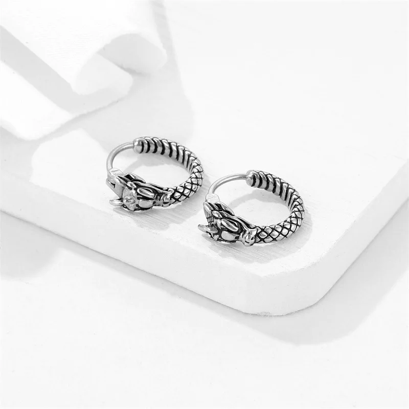 1 Pair Street Pop Punk Small Hoop Earrings For Man Woman Animal Skull Stainless Steel Gothic Hip Hop Pierced Ear Jewelry view 2