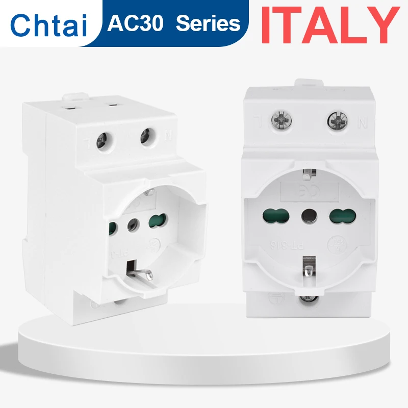 Italy AC30 Power 35mm Din Rail Modular Socket e 10A 16A 250V Industrial Distribution Box Adapter IT Connector CE