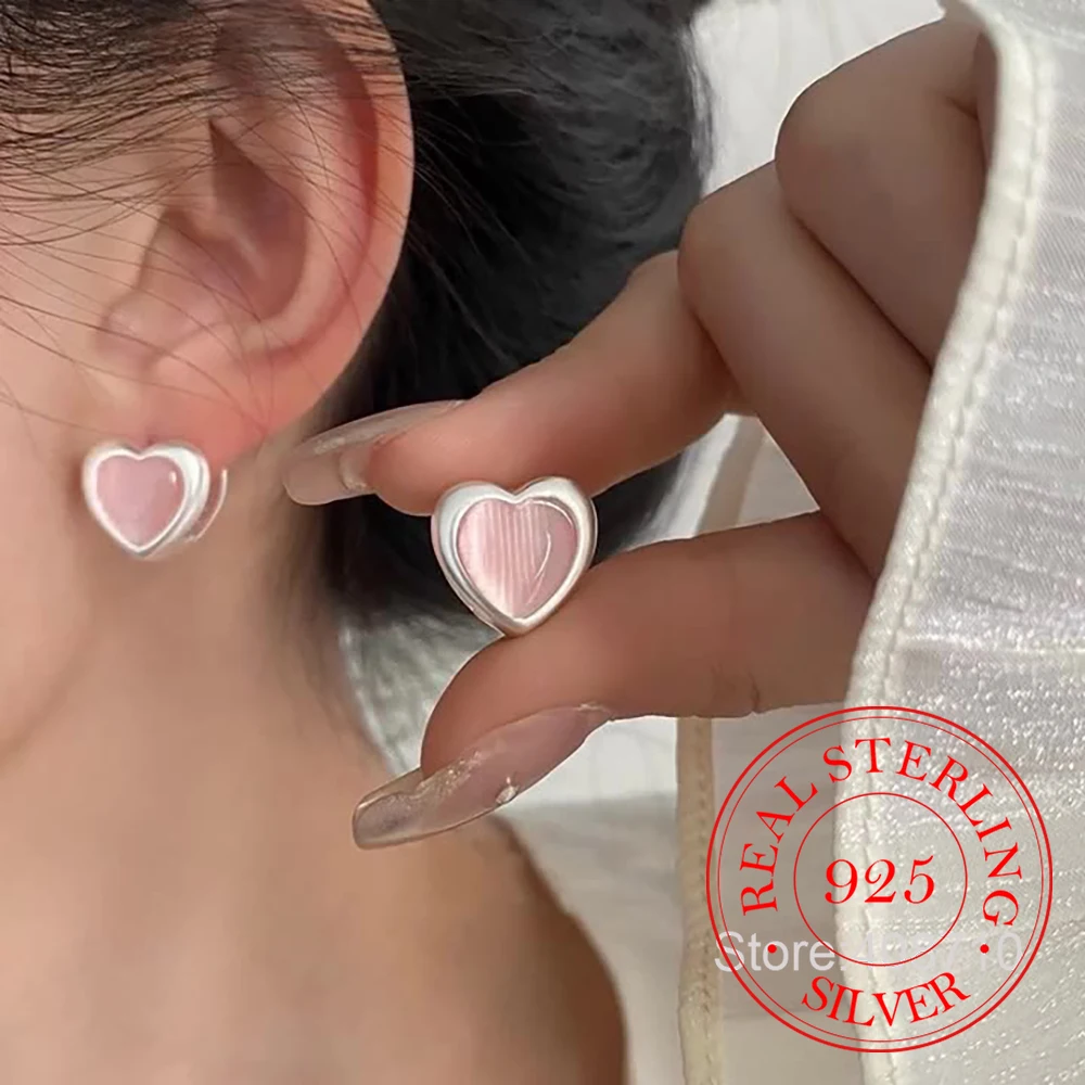 

Korean 925 Sterling Silver Sweet Pink Opal Heart Clip Earrings for Women S925 Wedding Party Jewelry Gift Aretes De Mujer