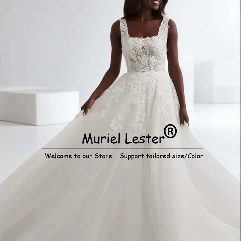 Nowoczesne suknie ślubne z kwadratowym dekoltem dla panny młodej, bez rękawów, Vestido De Casamento, personalizowane, szyte na miarę, z odkrytymi plecami.