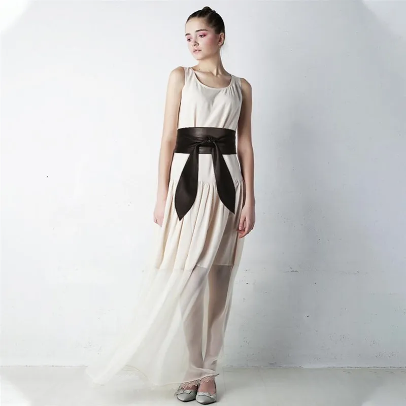 High Quality Women Belt 210cm 240cm Leather Elegant Bow Long Black Soft Wide Waist Cover Match Ribbon Super Tie Knot Stock Lace