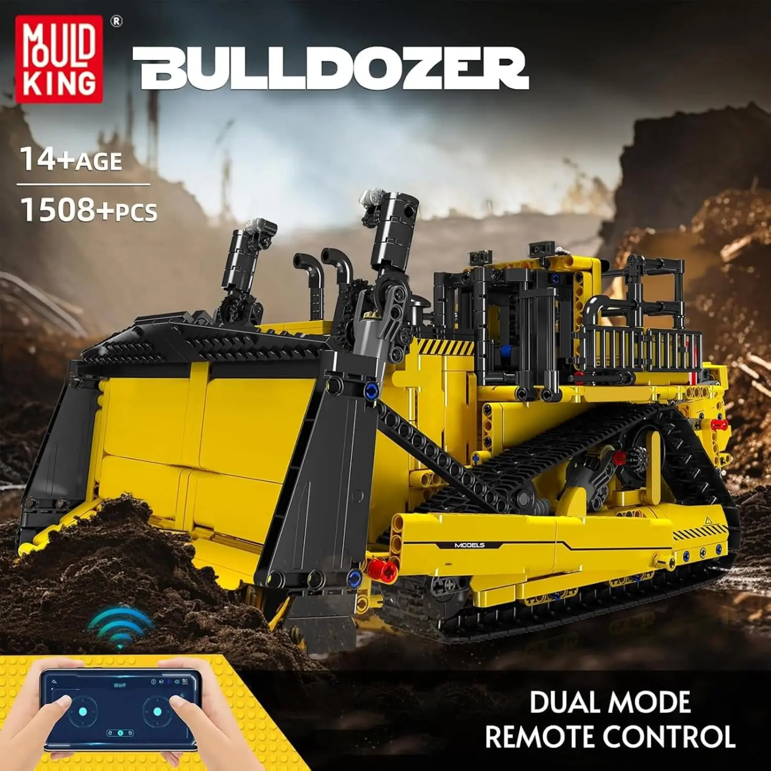 Construction Bulldozer Building Kit - App Controlled 2.4GHz RC Truck with Engine Parts, DIY Engineering Model Set for Ages 14+ Adults (1508 Pieces)