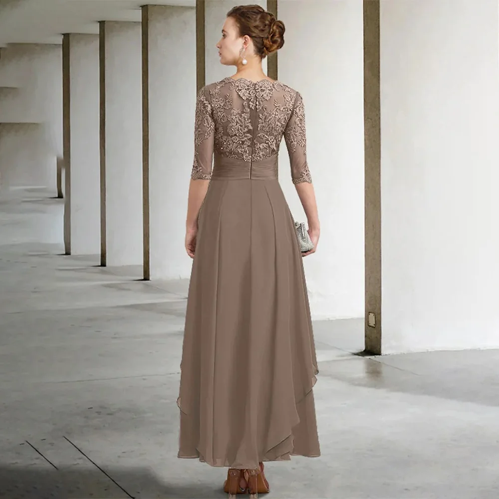 Manruixin mãe da noiva vestidos 2025 comprimento do tornozelo personalizado a linha renda apliques ruched casamento convidados vestidos de noite