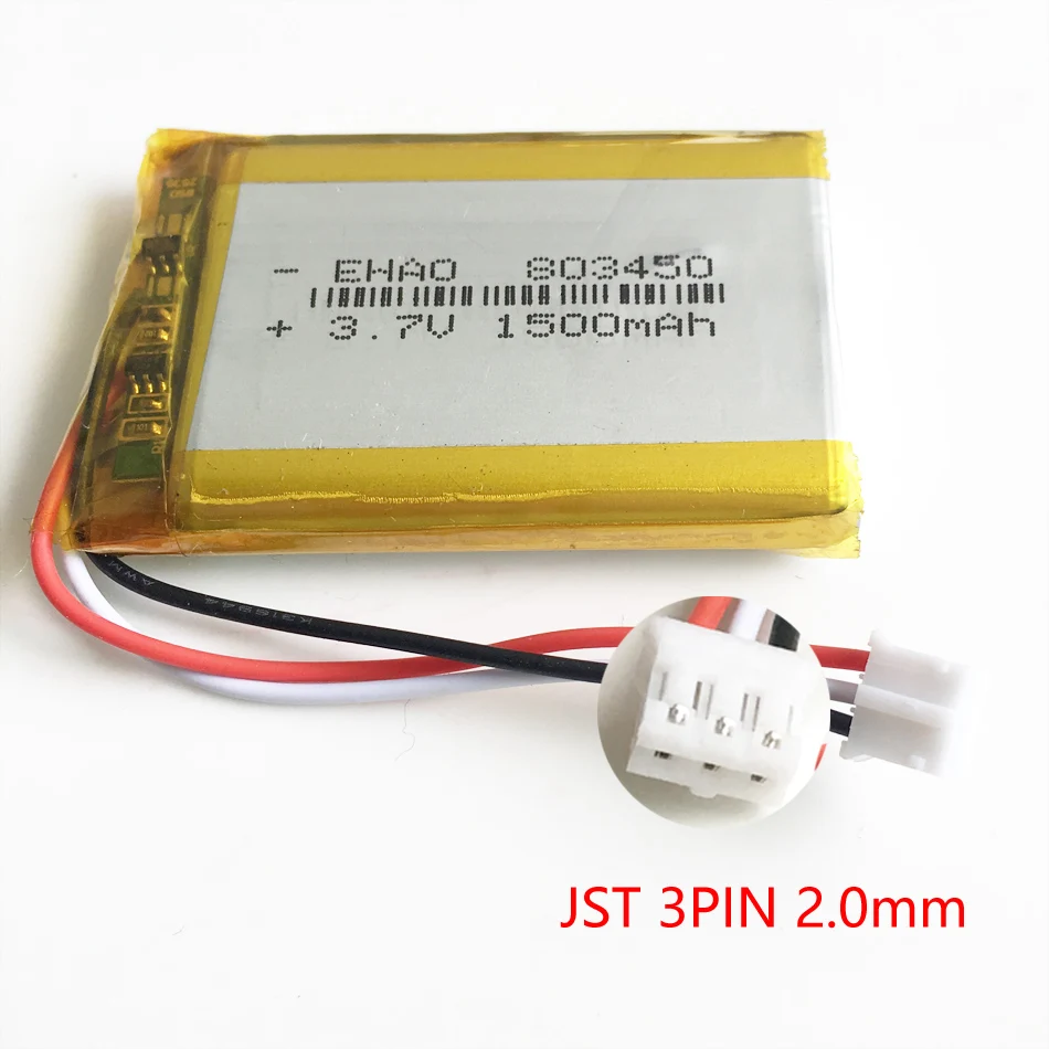 3.7V 1500mAh Lipo akumulator JST 3pin wtyczka 1.0/1.25/1.5mm dla GPS DVD rejestrator zestaw słuchawkowy e-book kamera Bluetooth 803450