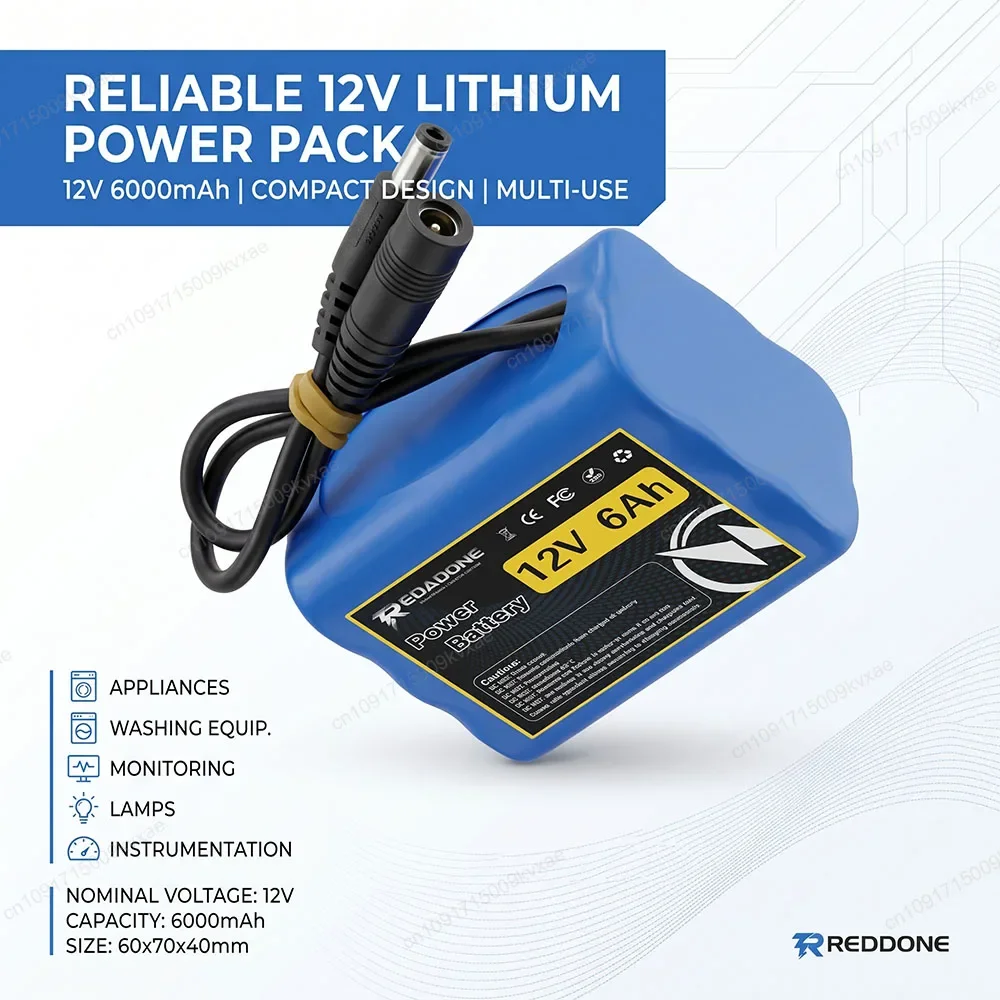 Built-in BMS 12V 6000mAh Rechargeable Lithium Ion Battery Pack 12.6V DC Portable Power Source for Amplifier Megaphone LED Lights