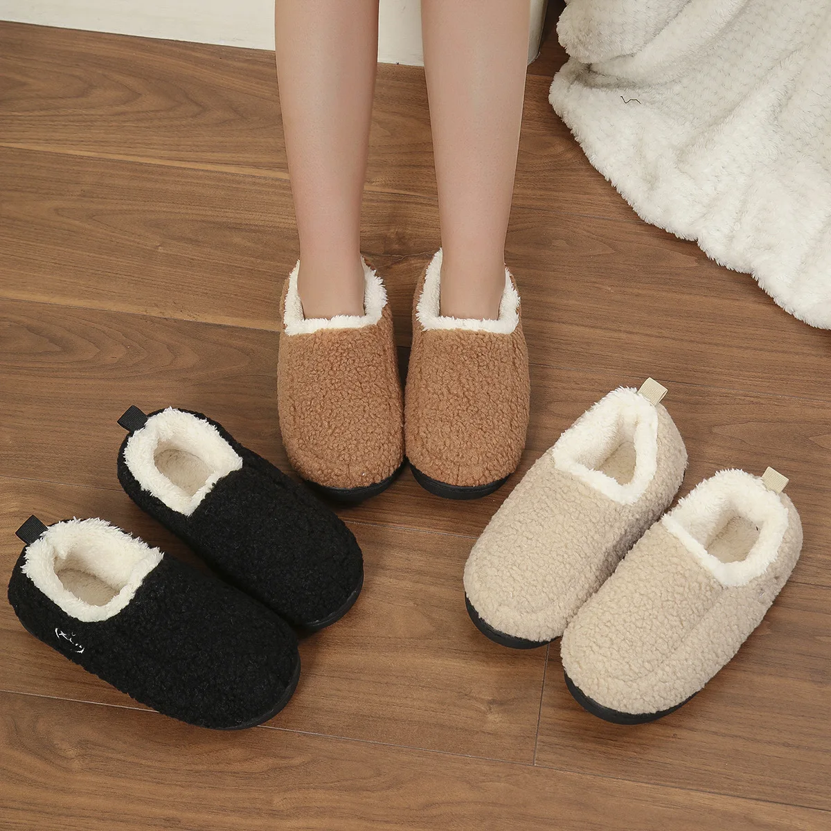 Shevalues Winter Plush Women Slippers Fashion Fluffy Cotton Shoes Indoor Fuzzy House Women Shoes Fleece Lined Warm Home Shoes