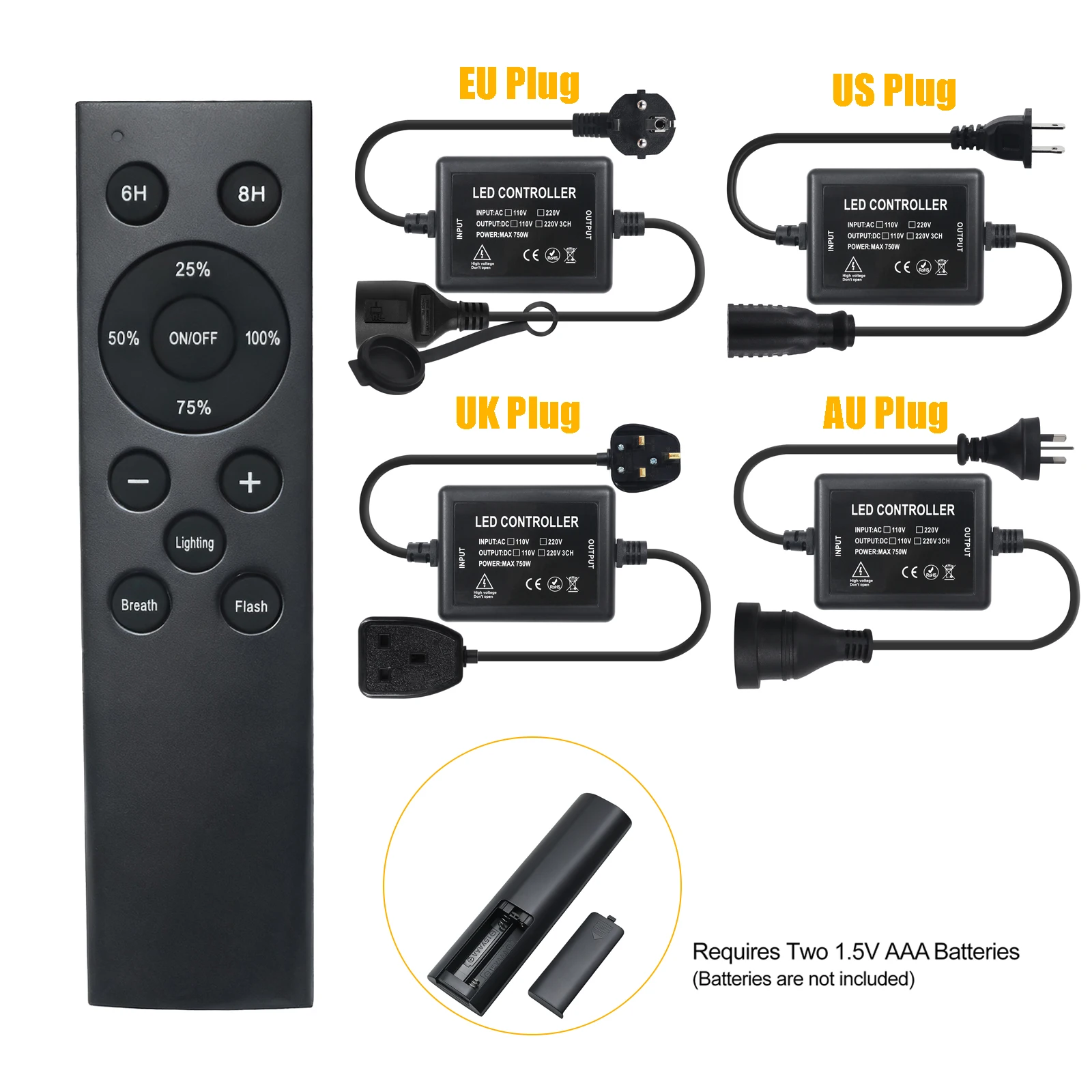 

Светодиодный контроллер с регулируемой яркостью и дистанционным управлением, ЕС/США/Великобритании/Австралия, 750 Вт, 1500 Вт, диммер для светодиодных лент 220 В, 110 В, рождественские гирлянды, лампы