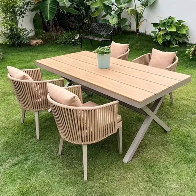 

Rattan Courtyard Outdoor Tables Europe Luxury Lounge Minimalist Outdoor Tables Backyard Garden Jardin Mobiliario Furniture