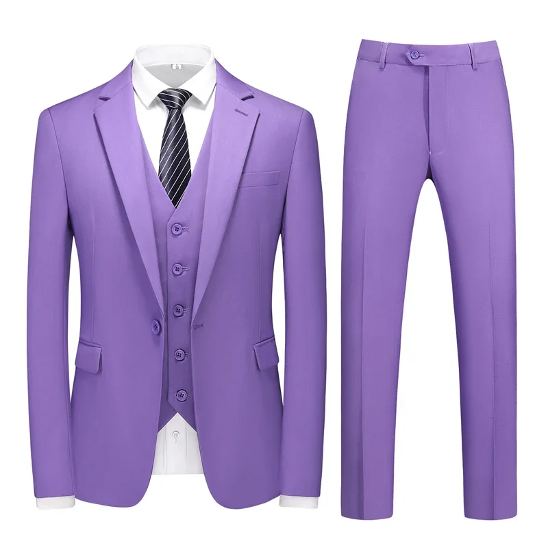 Fato formal masculino de negócios, jaqueta, colete, calça, noivo, casamento, banquete, festa, roupas, marca high-end, M-6XL, 3pcs conjunto