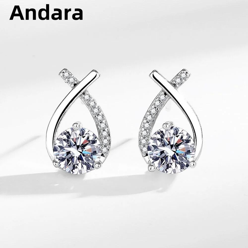 Andara 925 Sterling Silver Stud Earrings With 1 Carat Simulated Moissanite And Zircon, Elegant Jewelry Stud Earrings For Women
