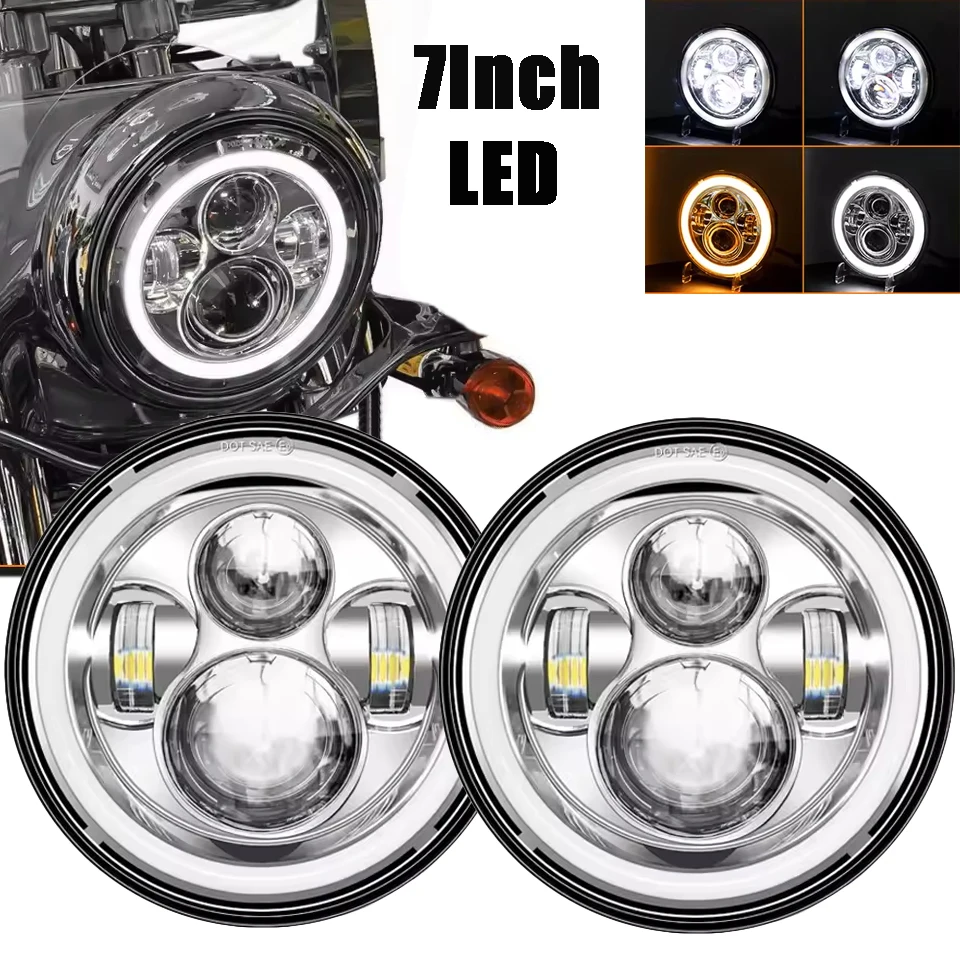 

Universal 7'' Car Motorcycle Ultra Bright LED Headlight with DRL/Angle Eye Turn Signal Lo/Hi Beam Design Round Headlight