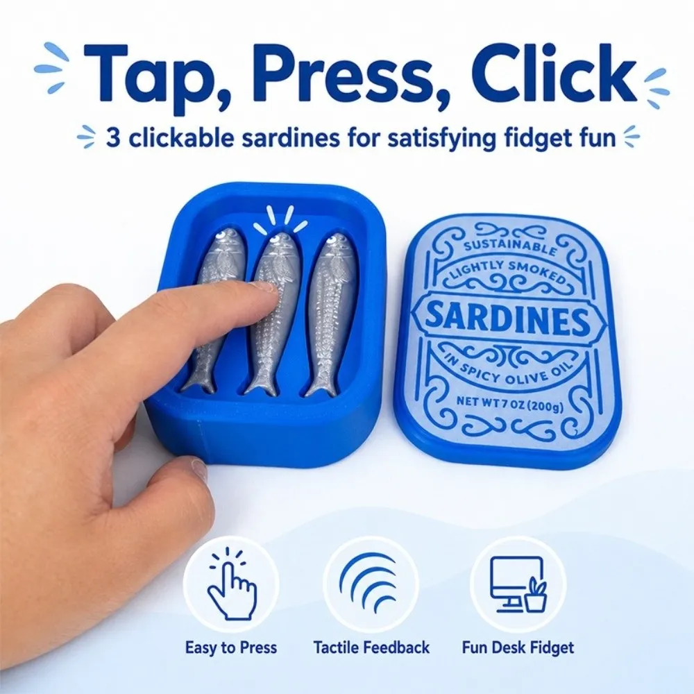 3D Printed Sardine Can Clicker Click Sound Mechanical Button Fun Finger Click Sardine Can-Shaped Ocean Theme