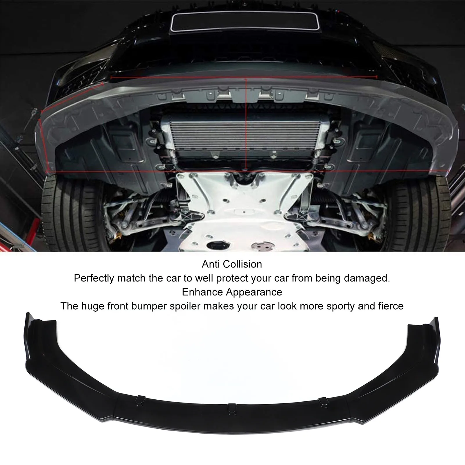 

Front Bumper Lip High Toughness Front Bumper Spoiler Anti Collision Gloss Black for Cars
