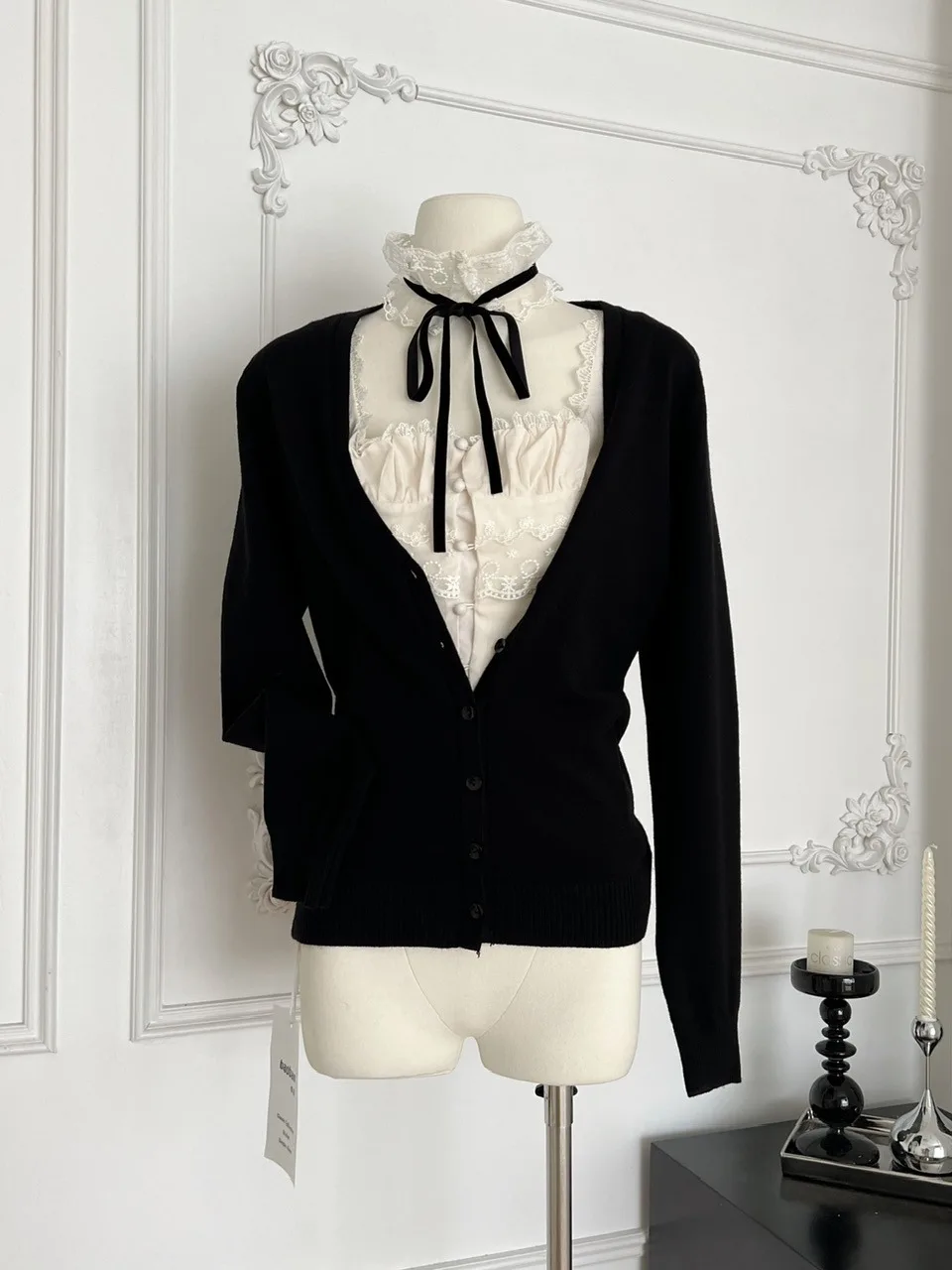 

Lace Trim Csole Long Sve Knitted Slim Fit Women's Faion Set Square Collar mid Century Sle Autumn Wear Two Piece Set