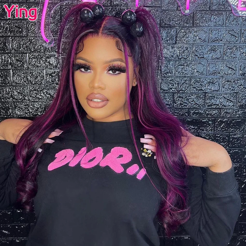 

Ying Grape Purple With Black 13x6 Lace Front Wig Remy Human Hair 5x5 Transparent Lace Closure Wig 13x4 Body Wave Lace Front Wig