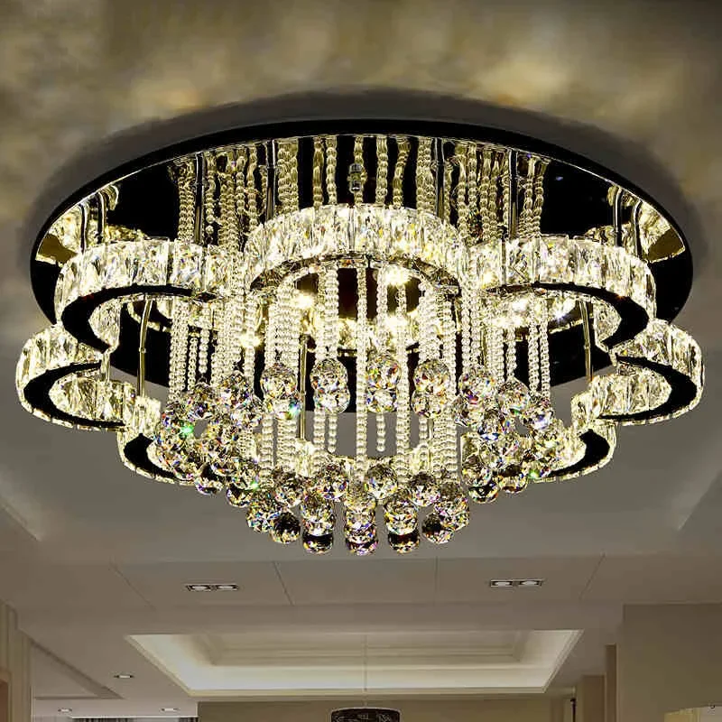 Stainless steel crystal lamp Living room lamp Ceiling lamp Simple modern atmosphere