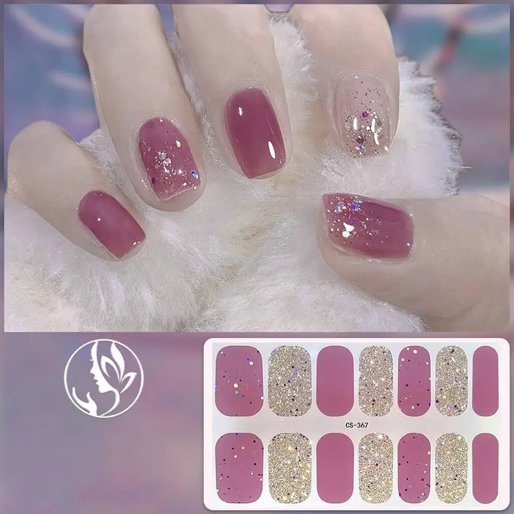 3D Glitter folie halb gehärtete Nail Art Aufkleber Französisch Maniküre Slider Aufkleber UV Gel Paste wasserdichte Nagel Aufkleber Dekoration