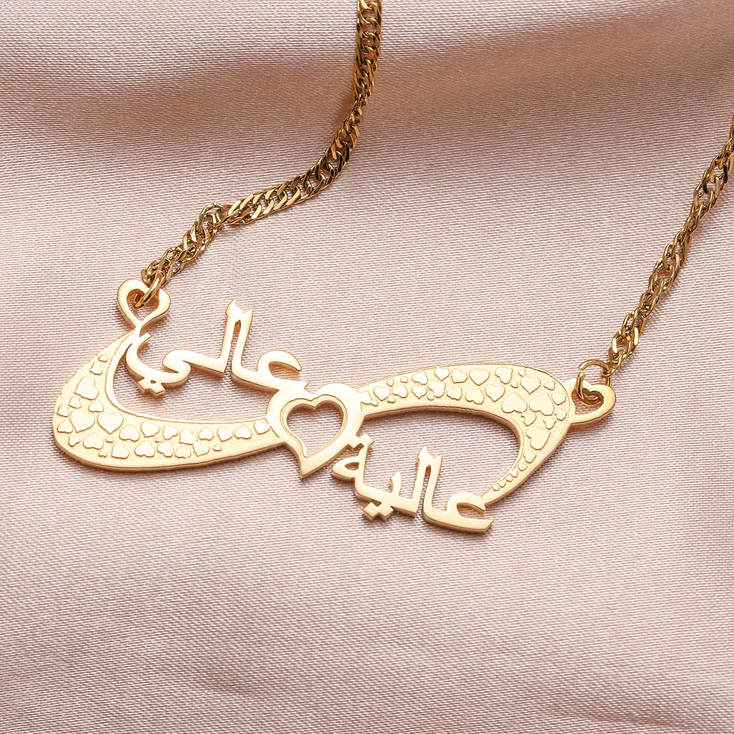 

High-end Cutting Customized Arabic Name Necklace Double Stainless Steel Heart Accessories Valentine's Day Gift For Girlfriend