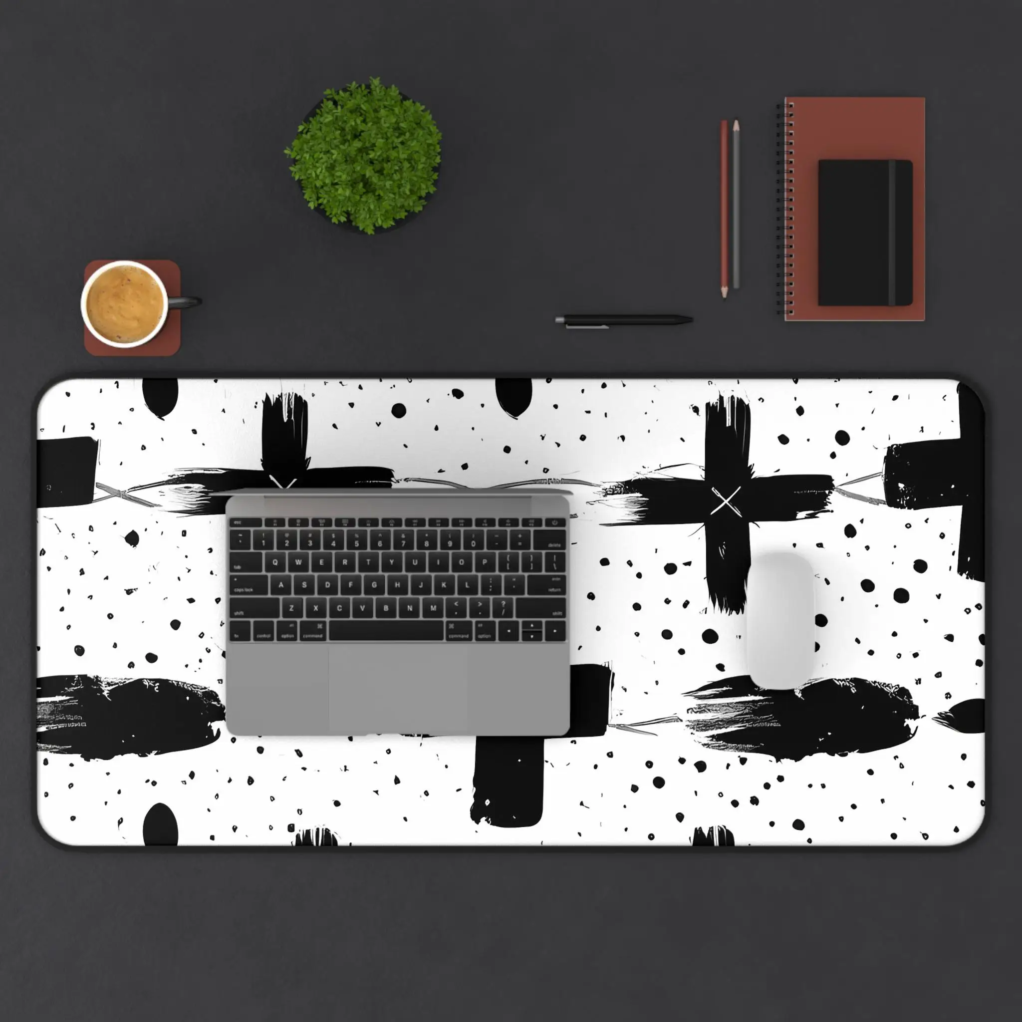 Black and White Patterned Desk Mat, Stylish Black and White Deskmat, Modern Minimalist Mouse Pad,Christmas Gift Kawaii Desk Pad