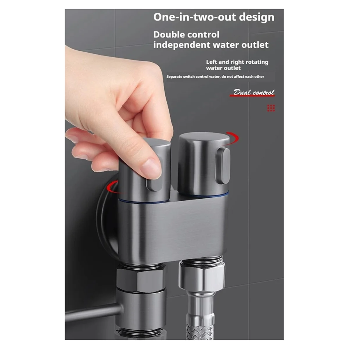 Dispositivo di lavaggio per ugello pressurizzato con valvola angolare a doppia uscita per bidet portatile per WC domestico in acciaio inossidabile Argento