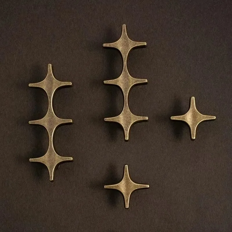 Nordic Vintage Bronze Solid Brass Cabinet Knobs Cupboard T Bar Handles for Furniture / Cross Shaped Design Handle