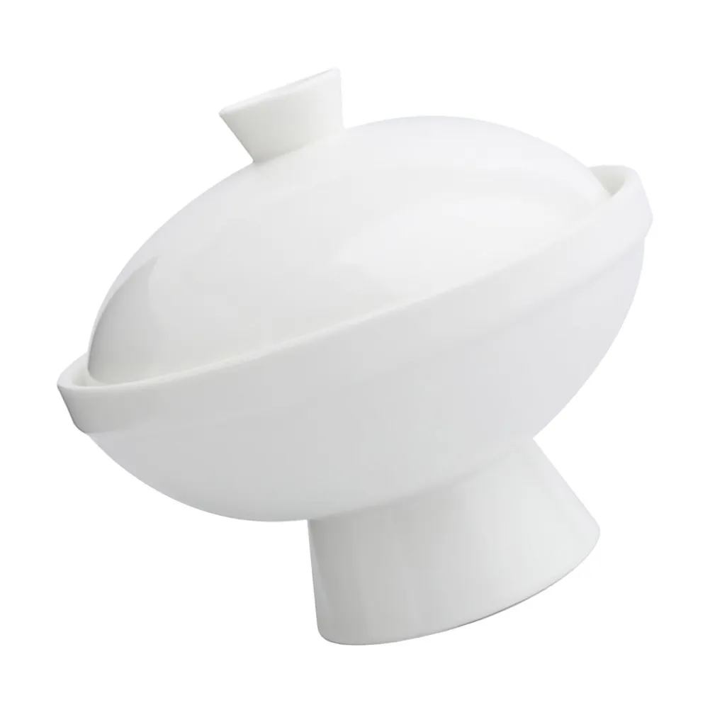 Simple Design Ceramic Stew Bowl with Cover Heat Resistant Soup Bowl for Steamed Egg Bird Nest Dessert Milk Oatmeal Serving