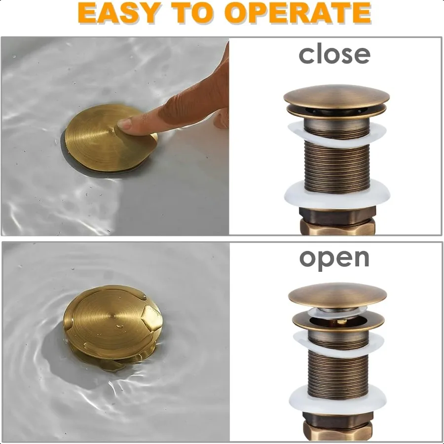 Слив для раковины Beelee, выдвижной слив с переливом для раковин без перелива, античная латунь, отделка BLDW9440A