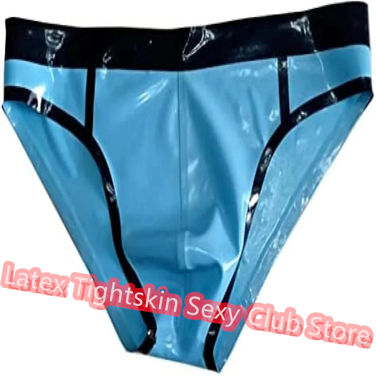 Latex BriefsHandmade Rubber Shorts Thongs Sexy Lingerie Sky Blue with Black Trim Men Halloween Cosplay Costumes Custom Made view 2