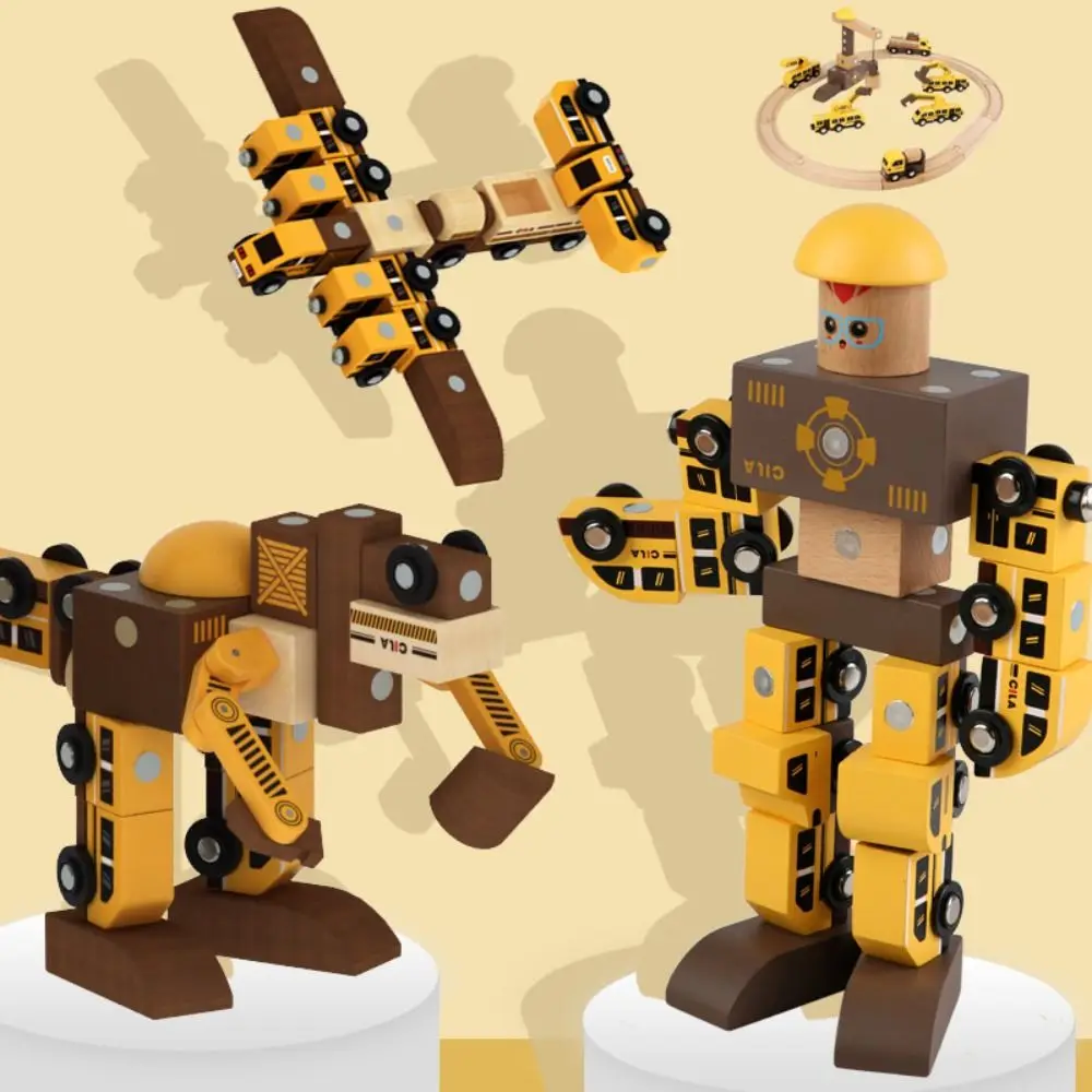 

Wooden Variety Assembling Car Combination Robot Scene Combined Train Track Engineering Small Train Puzzle DIY