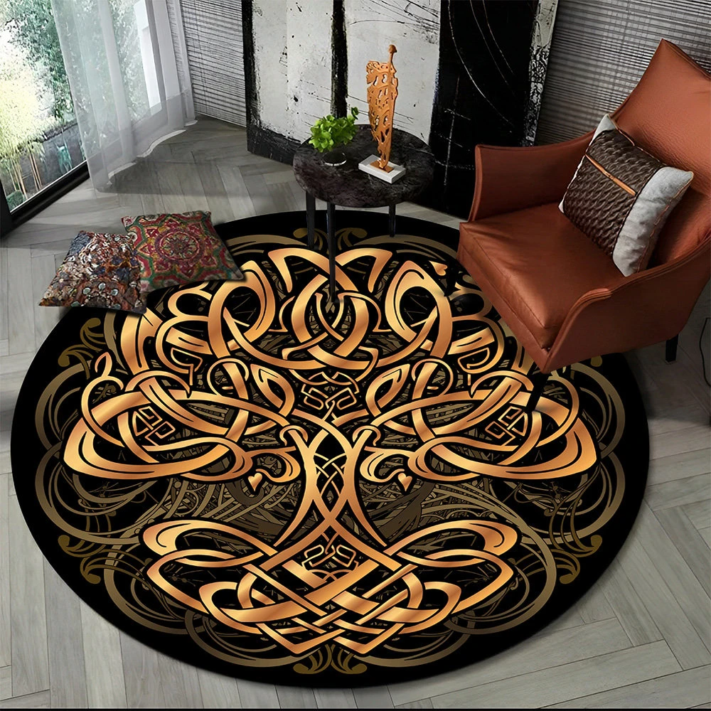 

Viking Valknut Yggdrasil Tree of Life Round Area Rug,Carpet Rug for Living Room Bedroom Sofa Playroom Decor,Non-slip Floor Mat