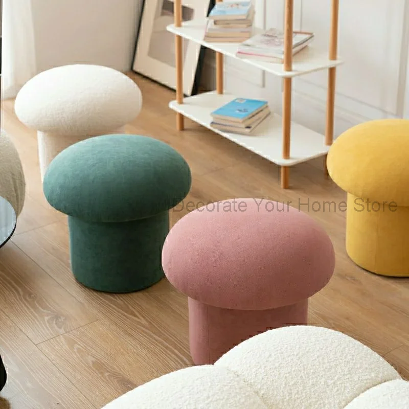 

Nordic Ottomans Lovely Mushroom Fabric Art Makeup Stool Creativity Bedroom Step Round Stools Bedroom Furniture Foot Stool Pouf