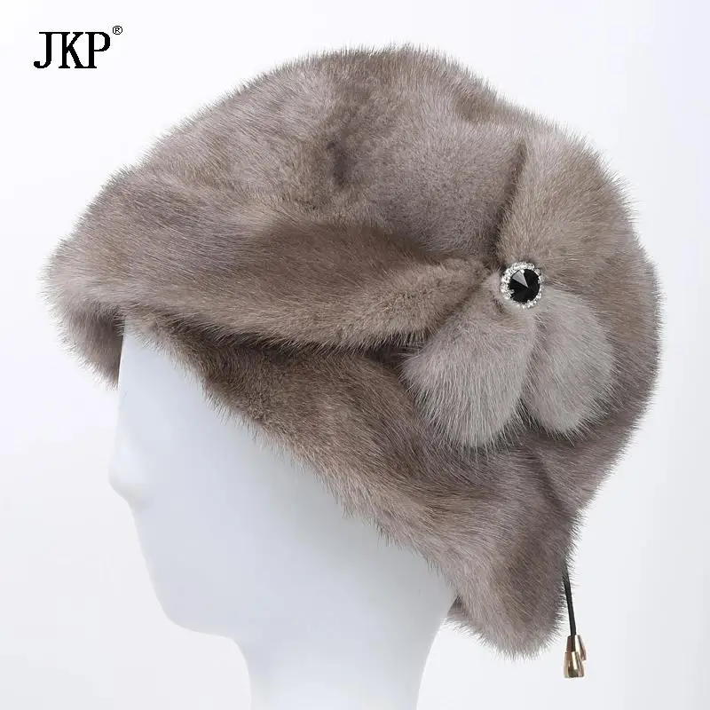 Beanies Fashion Cap Female Woman Hats Keep Warm Winter Hat Bonnets for Women Luxury Wedding Ceremony Elegant Real Mink Fur Caps