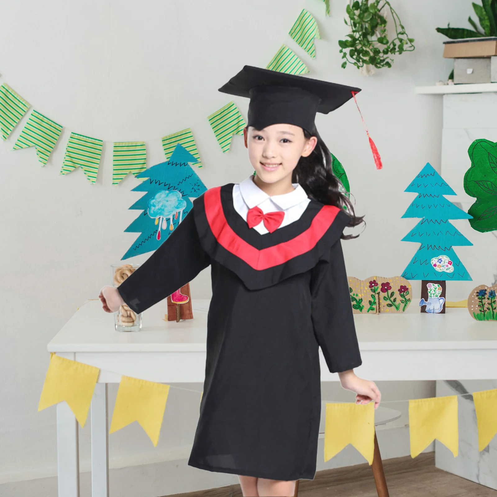 1PC Kids Graduation Gown Stole and Tassel Set for Cosplay Photography Performance (Red, 110cm) graduation gown and tassel