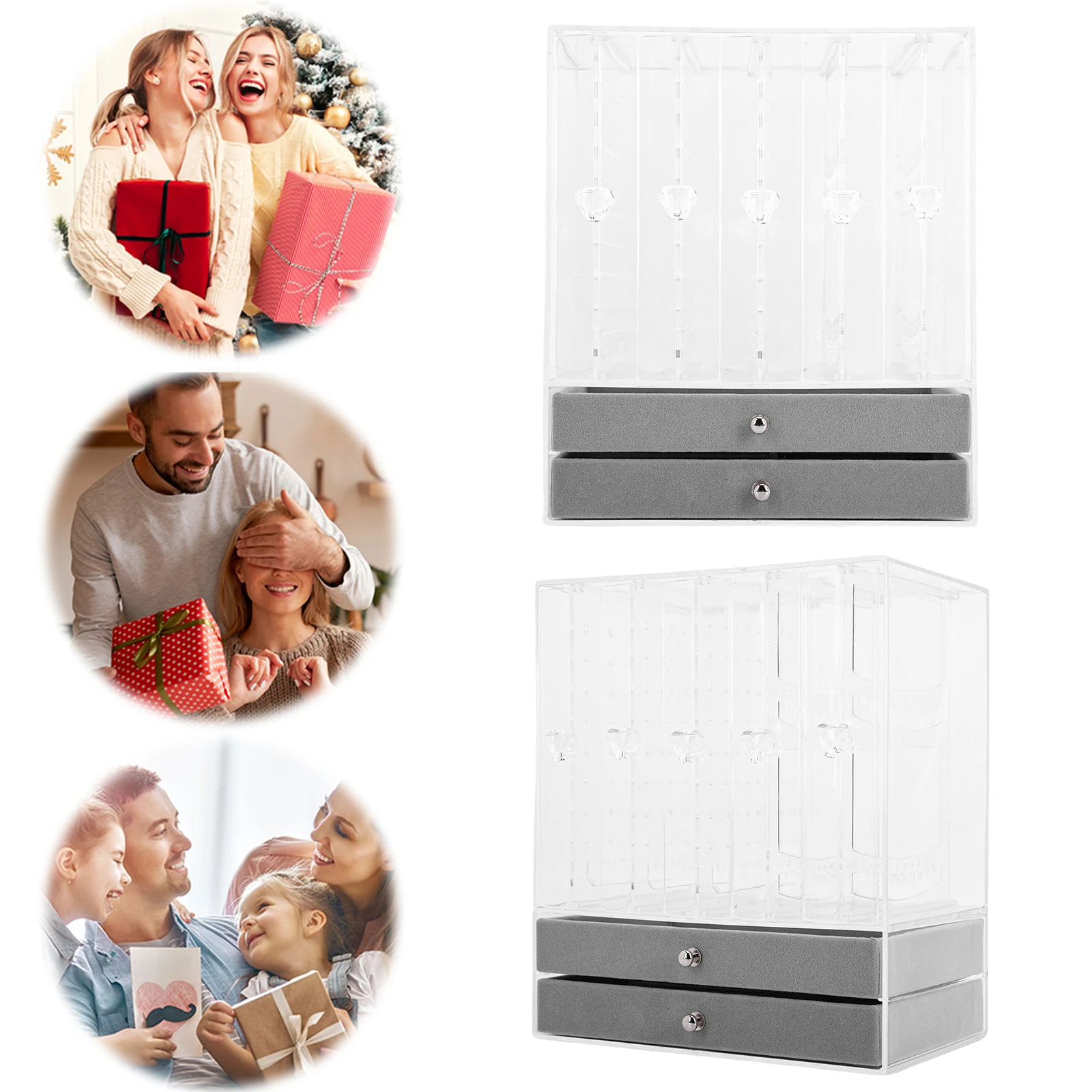 

Vertical Drawer Earring Display Stand with Slide-Out Drawers Jewelry Hanger Storage Box for Bracelets Rings and Accessories