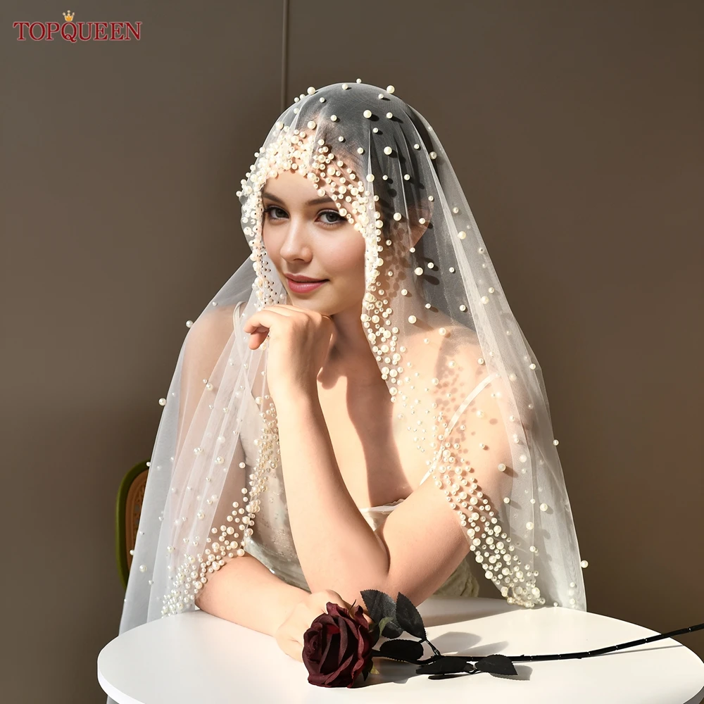 

Topqueen Свадебная фата 1 слой Роскошная жемчужная фата Белая фата цвета слоновой кости 3 м с расческой Свадебные аксессуары Настраиваемая V263