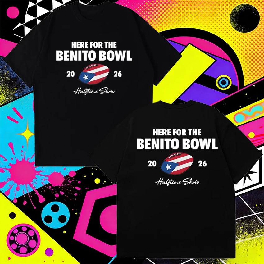 

Hot Rapper Bad Bunny Super bowl 2026 Halftime Show short sleeve T-shirt Men Women harajuku black T shirt Unisex Cotton clothing