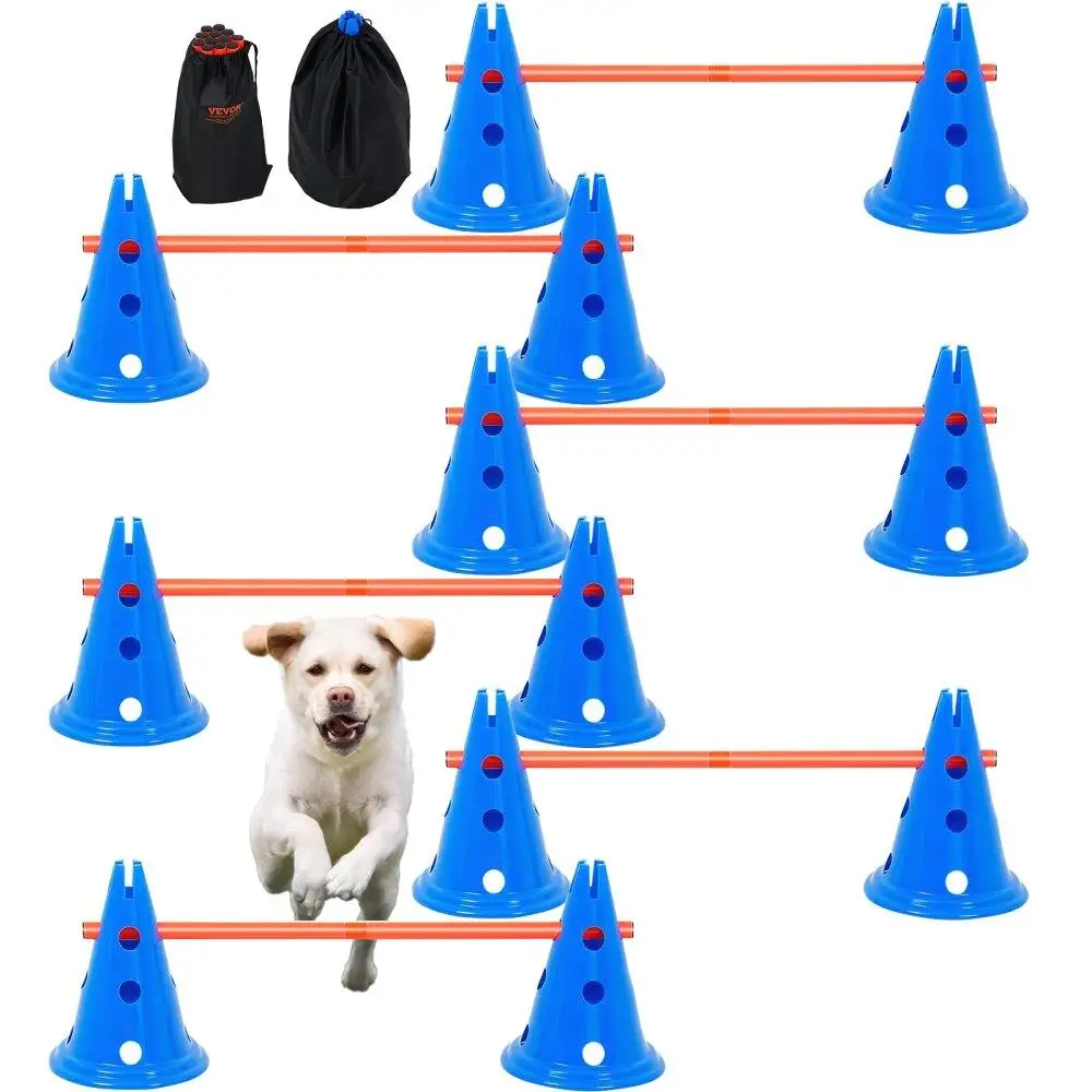 

Dog Agility Hurdle Cone Set 12 Cones 6 Agility Rods with Storage Bag
