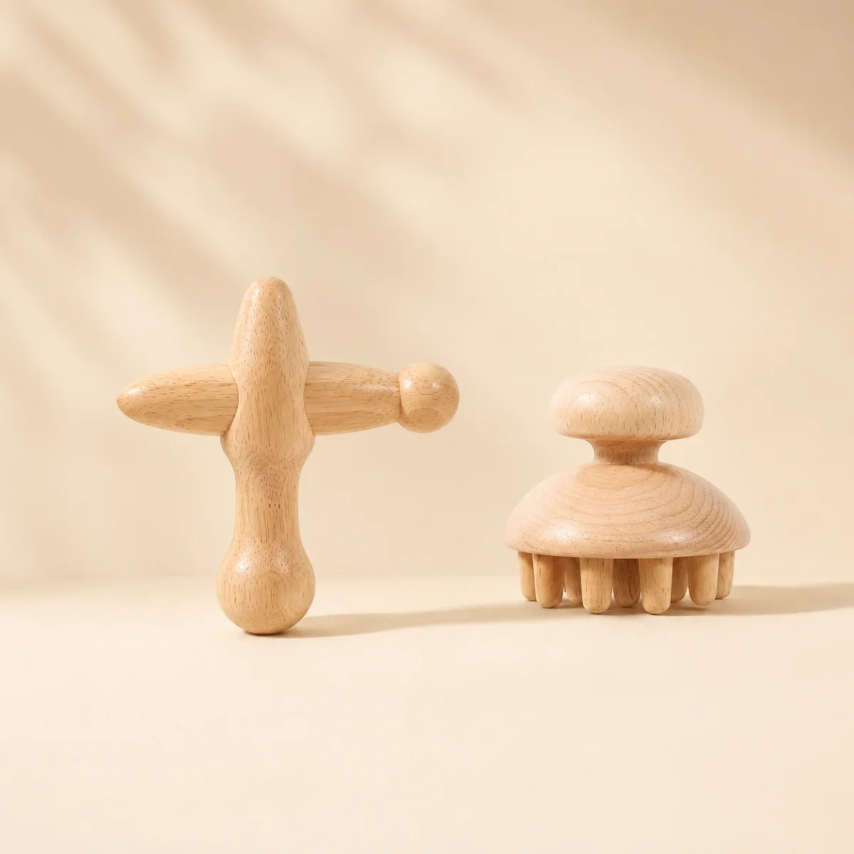 

Natural Wooden Massage Tool Set - Cross & Mushroom Massager for Neck, Shoulder, Arm, Leg, Foot & Palm, 100% Wood, Skin-friendly,