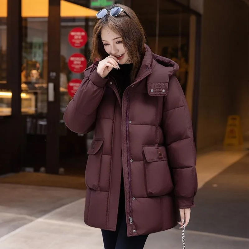 

New Women's Down Cotton Jacket Long Winter Thicke Warm Padded Jacket Fashion Female Loose Hooded Parker Cotton Clothes 4XLTide