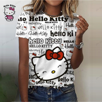 Hello Kitty women's cotton T-shirt Summer female cartoon print O-neck short sleeve lady bottoming shirt Tracksuit loose clothing