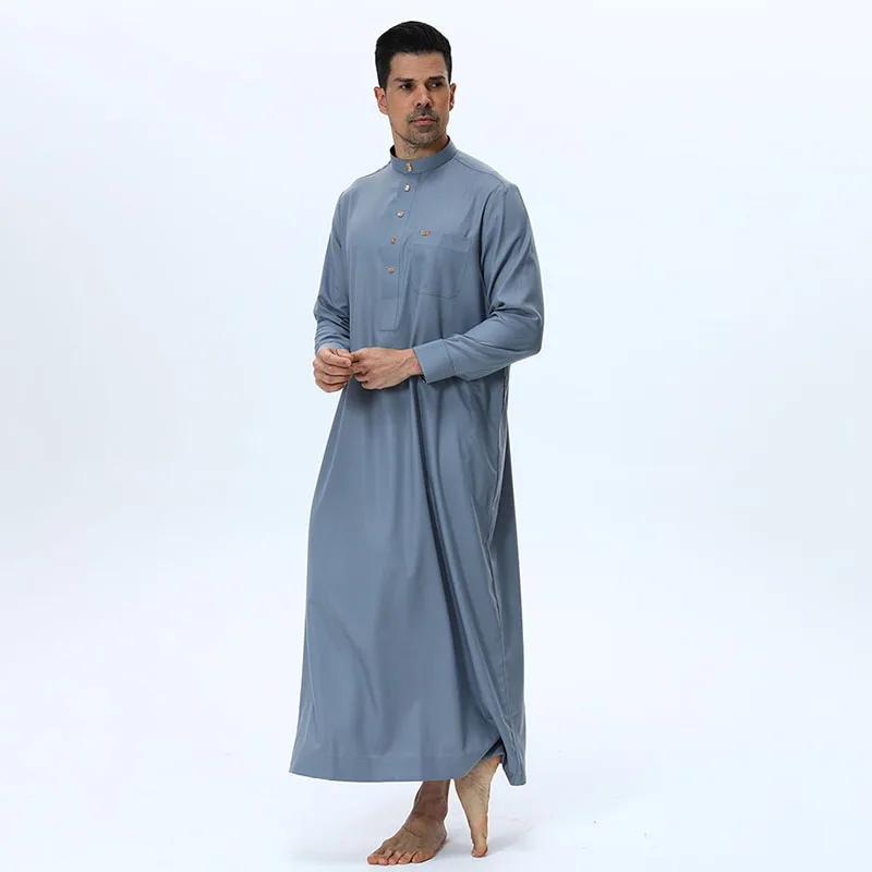 High Quality Muslim Long Robe for Men Islamic Abaya Arab Kaftan Jubba Thobe Loose Casual Long Sleeve Plain Color Robe